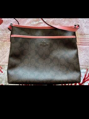 Coach Brown Crossbody Bag with Pink Trim